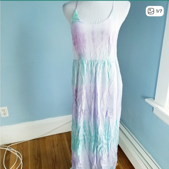 2/$40 Purple and Mint Pastel Tie Dye Maxi Dress Size Small - Picture 2 of 7